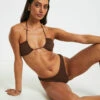 Rib Cross Front Bikini Top In Chocolate Brown