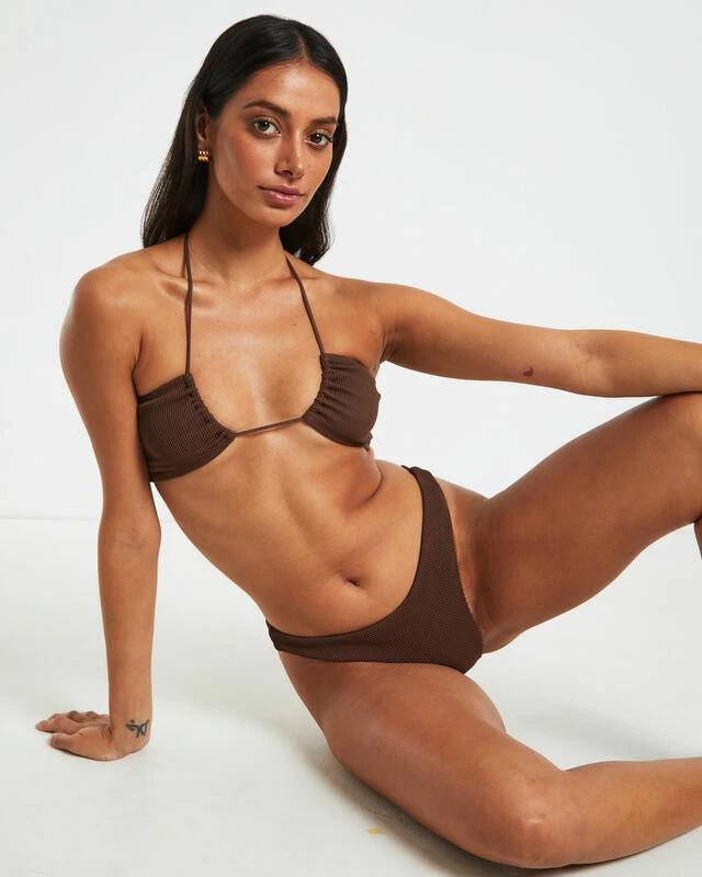 Rib Cross Front Bikini Top In Chocolate Brown 3 Rib Cross Front Bikini Top In Chocolate Brown
