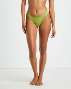 Rib Cheeky Cut Bikini Bottoms In Citrus Green