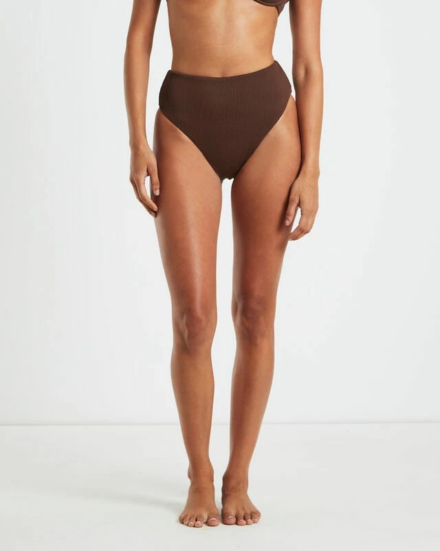 Rib High Waisted Bottoms In Chocolate Brown 3 Rib High Waisted Bottoms In Chocolate Brown