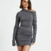 Nyah Long Sleeve Mini Dress In Gunmetal Grey -Insight Shop 1 75883