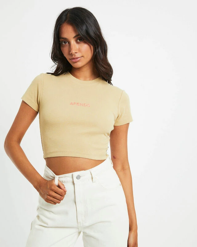 Afends Dillon Abbie Recycled Cropped Tee In Natural 3 Afends Dillon Abbie Recycled Cropped Tee In Natural