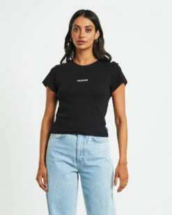 Afends Lilah Organic Pointelle Fitted Tee In Black