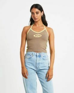 Infinity Halter Top In Taupe Brown