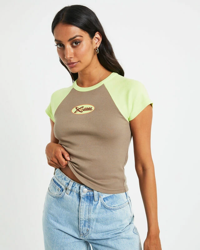 Infinity Short Sleeve Raglan Tee In Taupe Brown 3 Infinity Short Sleeve Raglan Tee In Taupe Brown