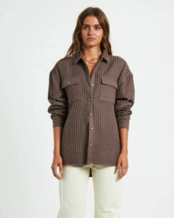 Posey Oversized Waffle Shirt Mocha