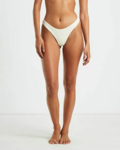 Rib Cheeky Cut Bikini Bottoms In Almond