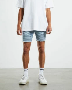 EM 2 Denim Biker Shorts Blitzed Indigo Blue