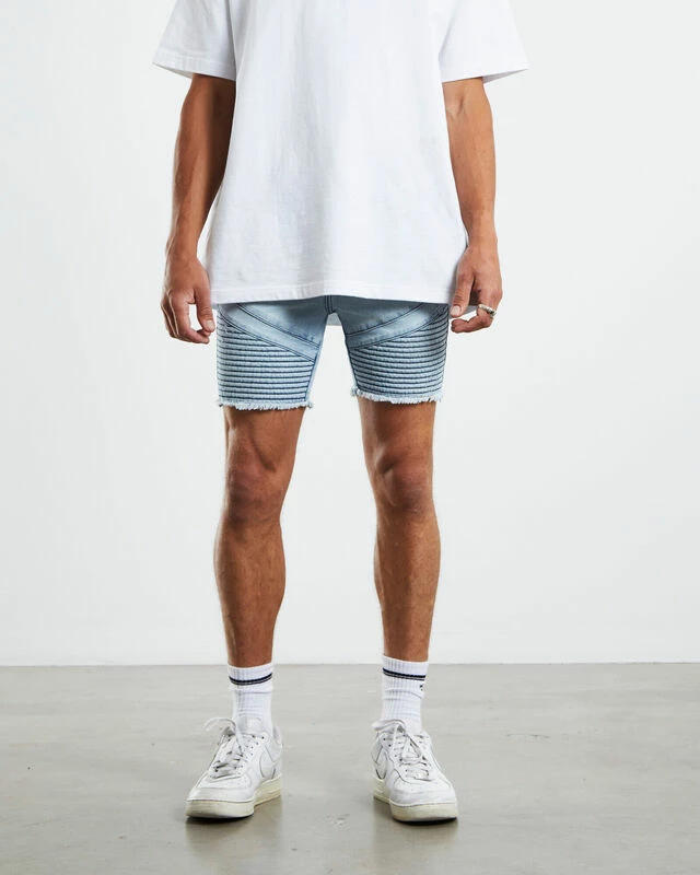 EM 2 Denim Biker Shorts Blitzed Indigo Blue 3 EM 2 Denim Biker Shorts Blitzed Indigo Blue