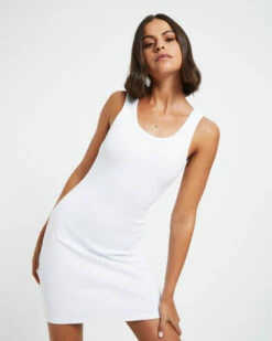 Scoop Neck Fitted Dress White