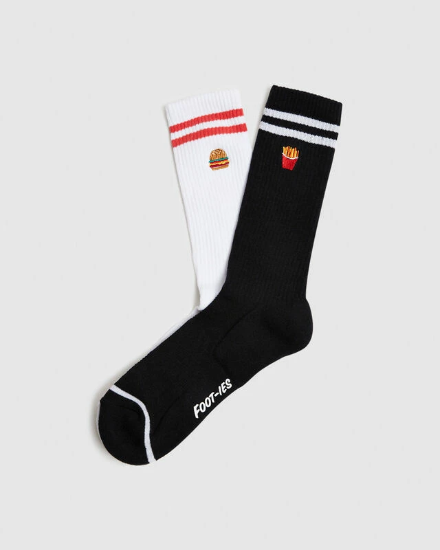 Fast Food Socks 2 Pack White/Black 3 Fast Food Socks 2 Pack White/Black