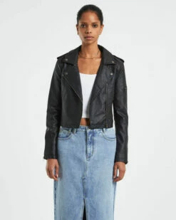 Stella Leather Look Biker Jacket Black -Insight Shop 10 58839