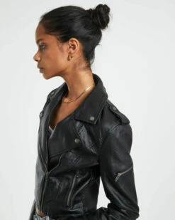 Stella Leather Look Biker Jacket Black -Insight Shop 12 58841