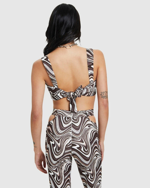 Tammy Swirl Print Tie Back Bodice Brown 4 Tammy Swirl Print Tie Back Bodice Brown - Image 2