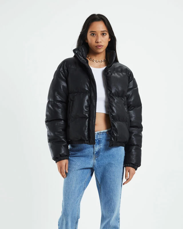 Lennon Leather Look Puffa Jacket Black 4 Lennon Leather Look Puffa Jacket Black - Image 2
