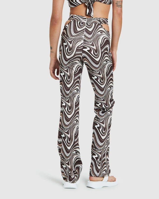 Tammy Swirl Print Cut Out Soft Pants Brown 4 Tammy Swirl Print Cut Out Soft Pants Brown - Image 2