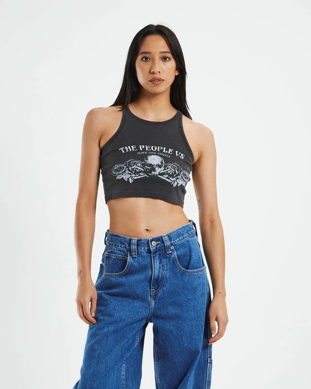 Good Times Crop Rib Tank Top Vintage Black 4 Good Times Crop Rib Tank Top Vintage Black - Image 2