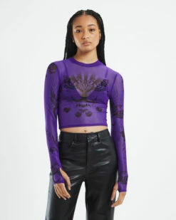 Jewelz Placement Mesh Long Sleeve Top Purple -Insight Shop 2 16546