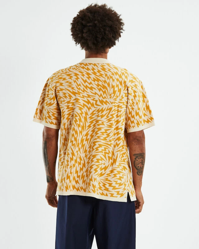 Knit Short Sleeve Shirt Electric Intarsia Orange 4 Knit Short Sleeve Shirt Electric Intarsia Orange - Image 2