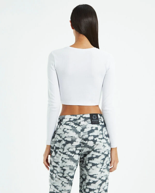 Afends Boundless Recycled Cropped Rib Long Sleeve Top White 4 Afends Boundless Recycled Cropped Rib Long Sleeve Top White - Image 2