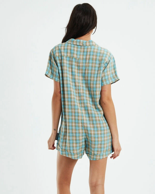 Afends Hemp Playsuit Tan Check 4 Afends Hemp Playsuit Tan Check - Image 2