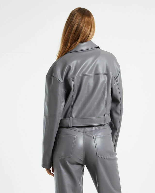 Enya Boxy PU Biker Jacket Grey 4 Enya Boxy PU Biker Jacket Grey - Image 2