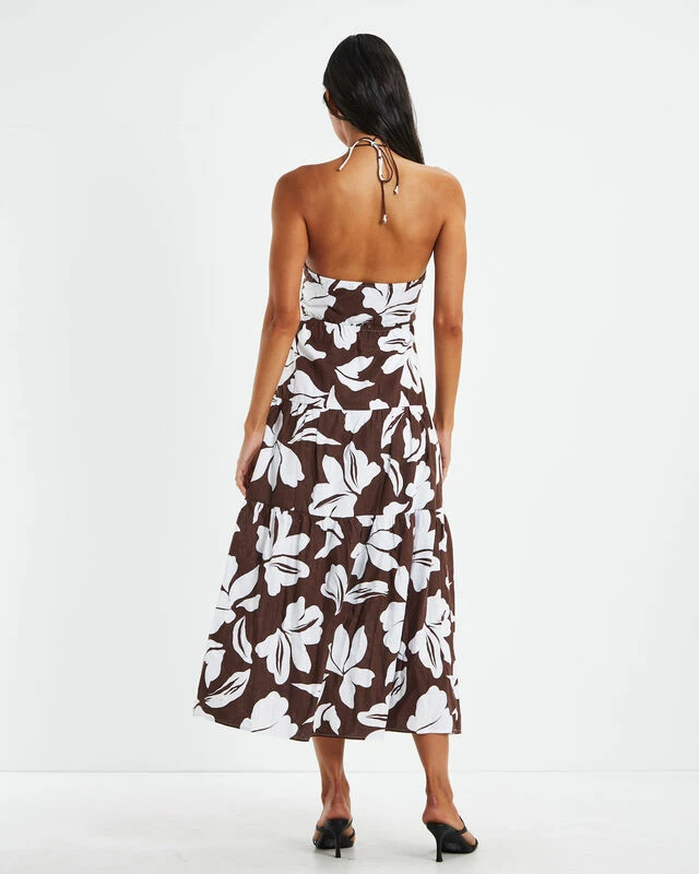 Niah Tiered Tie Up Dress Brown/White 4 Niah Tiered Tie Up Dress Brown/White - Image 2
