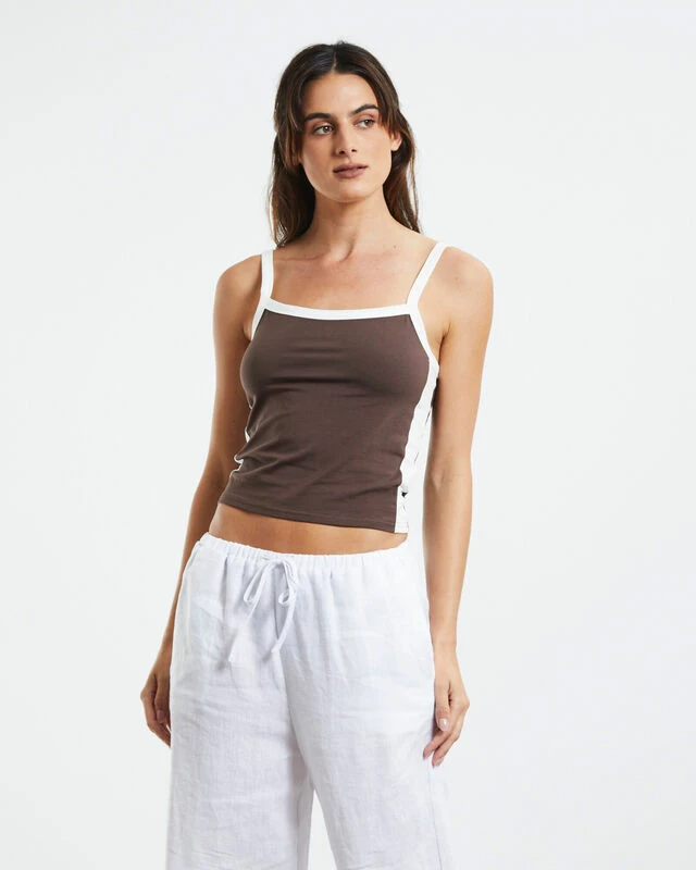 Ellie Contrast Tank Top Chocolate Brown 4 Ellie Contrast Tank Top Chocolate Brown - Image 2