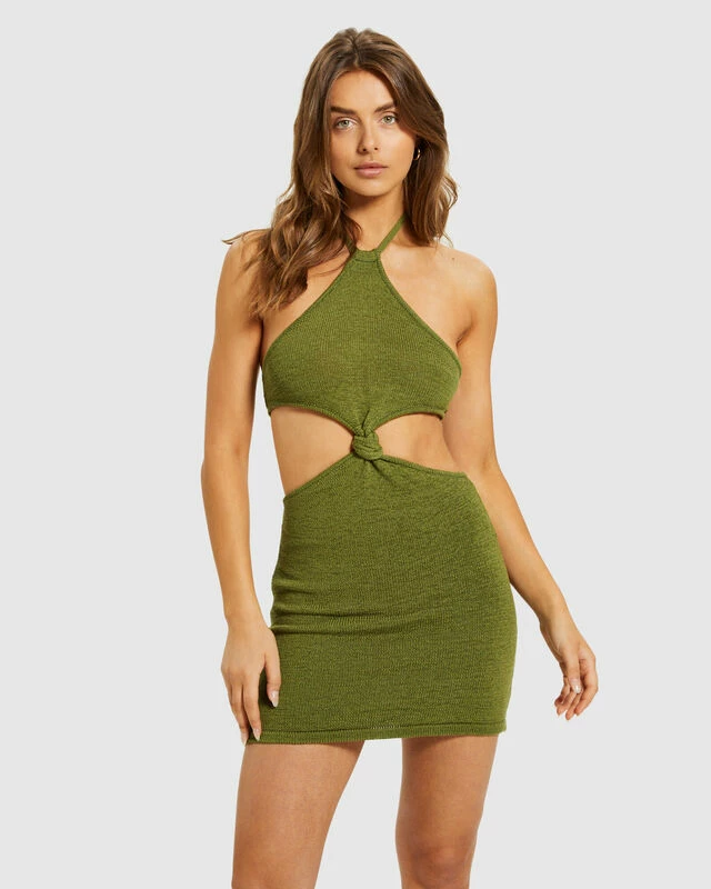 Jayla Knot Front Knit Dress Khaki 4 Jayla Knot Front Knit Dress Khaki - Image 2