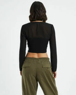 Kamali Hook Front Long Sleeve Halter Top Black -Insight Shop 2 38087