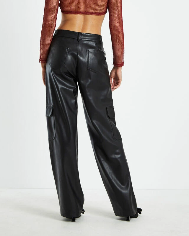 Layla Leather Look Cargo Pants Black 4 Layla Leather Look Cargo Pants Black - Image 2