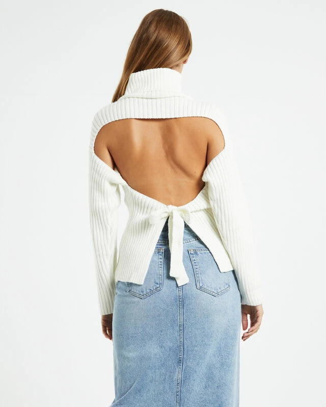 Amina Tie Back Boxy Knit Jumper White 4 Amina Tie Back Boxy Knit Jumper White - Image 2