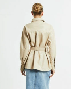 Millie PU Utility Long Sleeve Over Shirt Cream -Insight Shop 2 49074