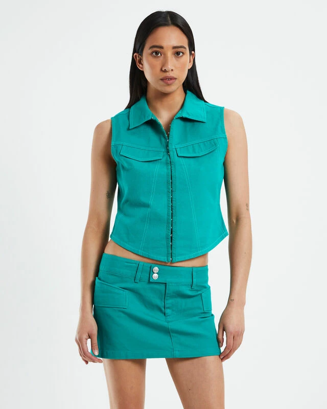 Yolanda Patch Pocket Hook Front Vest Green 4 Yolanda Patch Pocket Hook Front Vest Green - Image 2