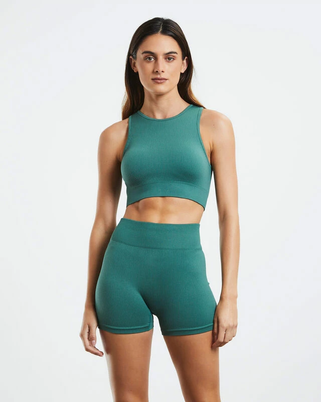 High Neck Sports Crop Top Forest Green 4 High Neck Sports Crop Top Forest Green - Image 2