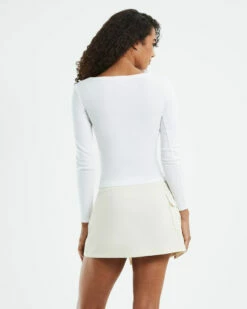 Open Neck Long Sleeve Top White -Insight Shop 2 54568