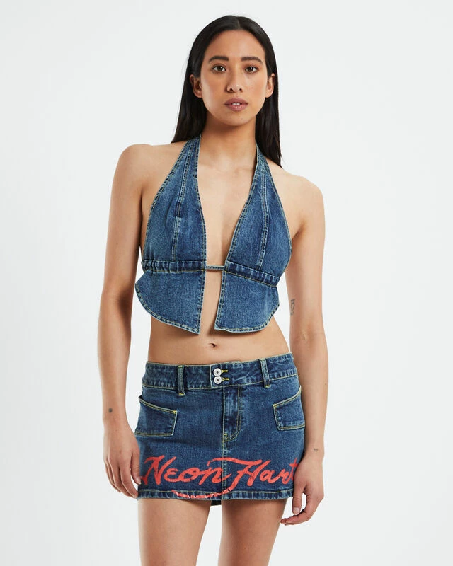 Trinity Butterfly Hem Denim Halter Top Blue 4 Trinity Butterfly Hem Denim Halter Top Blue - Image 2