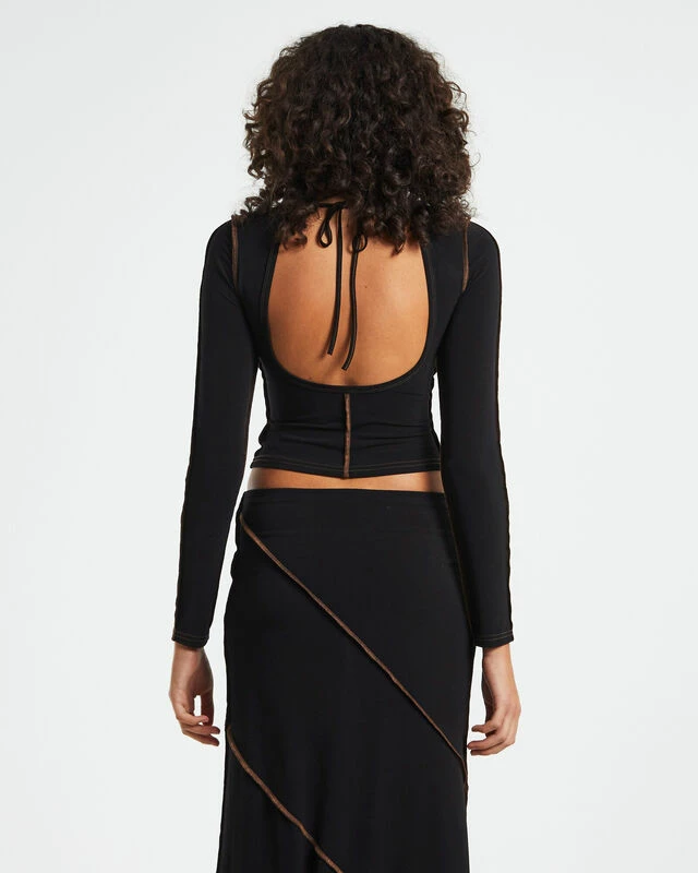 Amelie Slinky Contrast Long Sleeve Top Black 4 Amelie Slinky Contrast Long Sleeve Top Black - Image 2