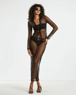 Scarlet Mesh Long Sleeve Knit Shirt Black -Insight Shop 2 59464