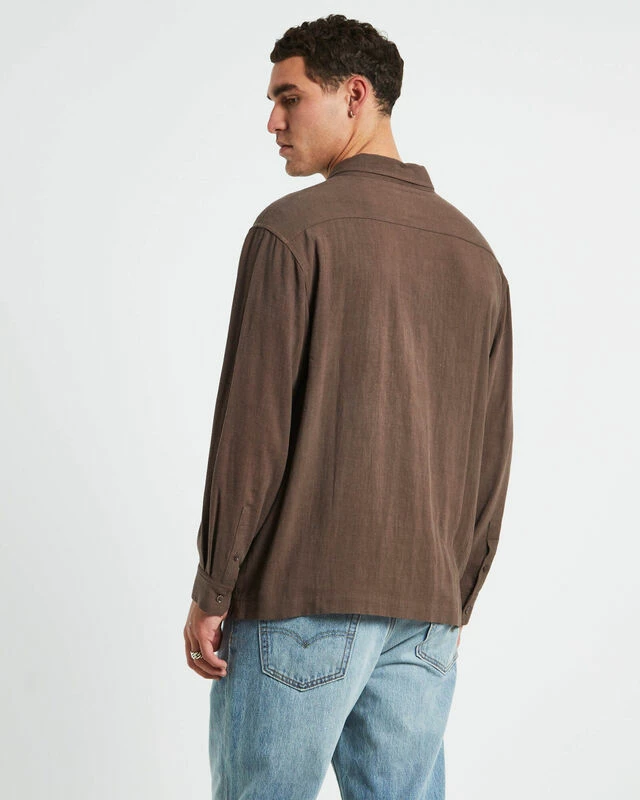 Harrison Linen Long Sleeve Shirt In Umber Brown 4 Harrison Linen Long Sleeve Shirt In Umber Brown - Image 2