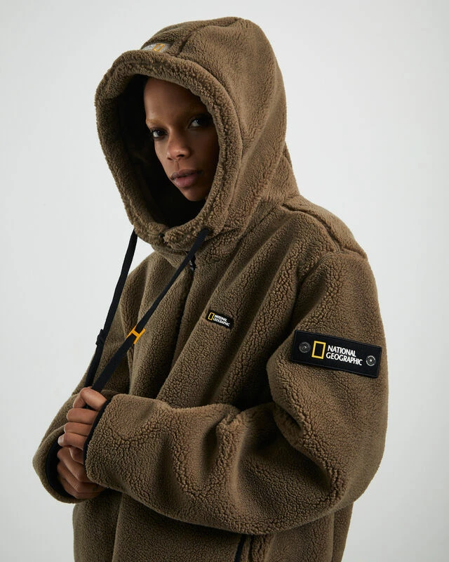 National Geographic Costoni Fleece Hoodie Zip-Up Jacket Oak Khaki 4 National Geographic Costoni Fleece Hoodie Zip-Up Jacket Oak Khaki - Image 2