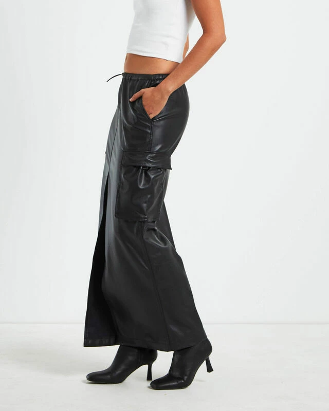 Phoebe Leather Look Cargo Skirt Black 4 Phoebe Leather Look Cargo Skirt Black - Image 2