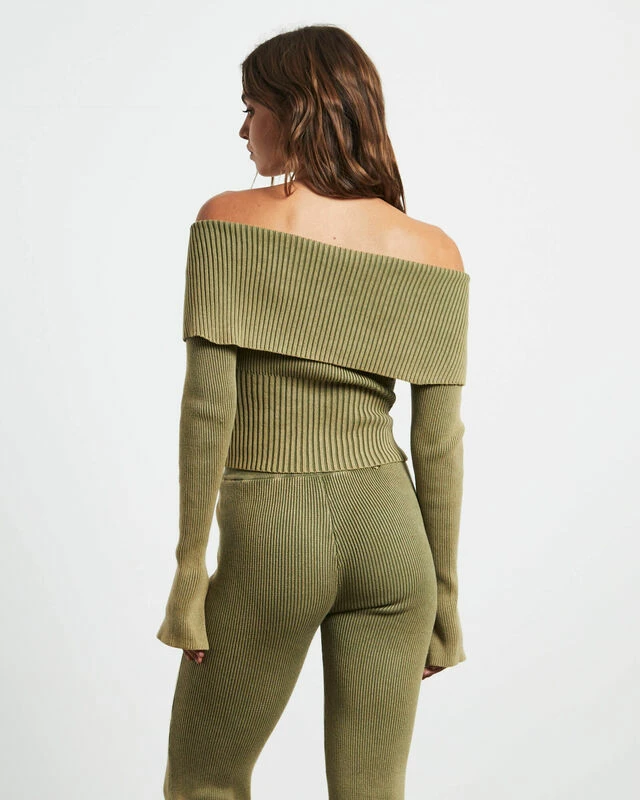 Angelique Zip Front Acid Rib Cardigan In Khaki Green 4 Angelique Zip Front Acid Rib Cardigan In Khaki Green - Image 2