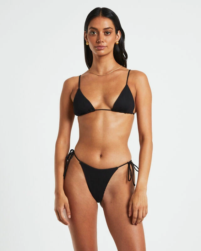 Rib Skinny Strap Triangle Bikini Top In Black 4 Rib Skinny Strap Triangle Bikini Top In Black - Image 2