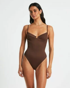 Rib Underwire One Piece In Chocolate Brown -Insight Shop 2 75136