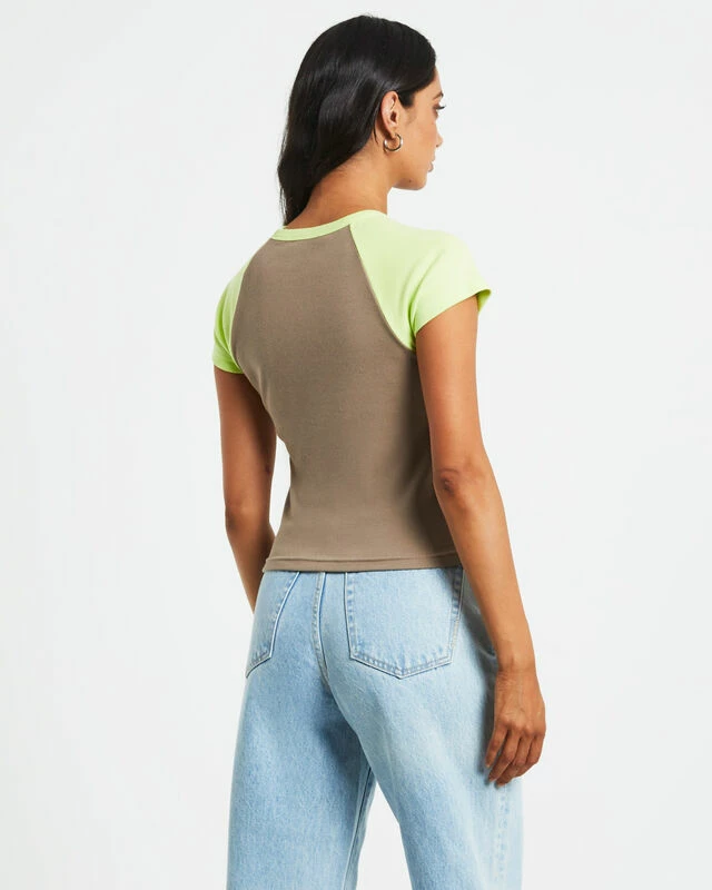 Infinity Short Sleeve Raglan Tee In Taupe Brown 4 Infinity Short Sleeve Raglan Tee In Taupe Brown - Image 2