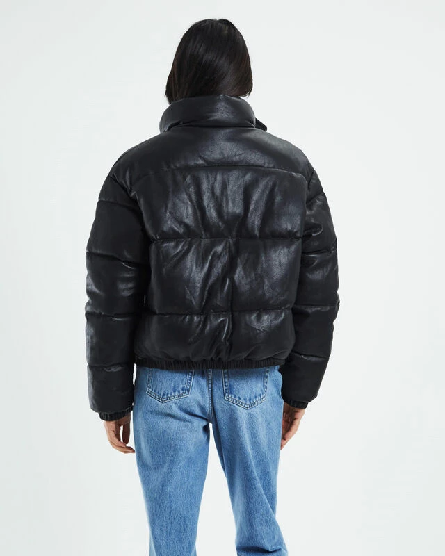 Lennon Leather Look Puffa Jacket Black 5 Lennon Leather Look Puffa Jacket Black - Image 3