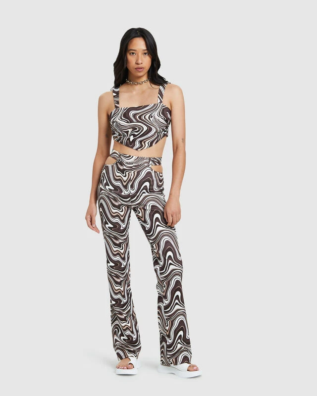 Tammy Swirl Print Cut Out Soft Pants Brown 5 Tammy Swirl Print Cut Out Soft Pants Brown - Image 3