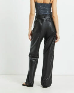 Karli Leather Look Straight Leg Pants In Black -Insight Shop 3 13577