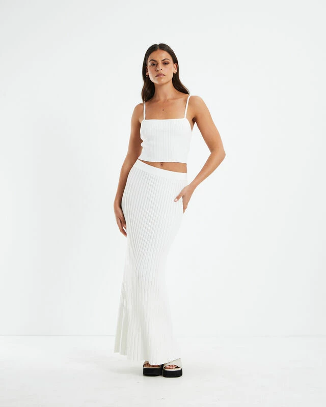 Bonnie Rib Knit Maxi Skirt White 5 Bonnie Rib Knit Maxi Skirt White - Image 3